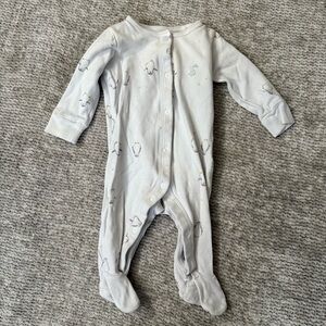 Joules Baby Penguin Print Footed Sleeper White Cotton 0–3M Long Sleeve